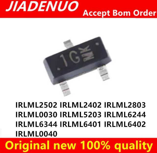 50 Stück JIADENUO MOSFET Transistoren Set in Schwarz (IRLML2502 IRLML2402 IRLML2803 IRLML0030 IRLML5203 IRLML6244 IRLML6344 IRLML6401 IRLML6402 IRLML0040 TRPBF) - Bild 1