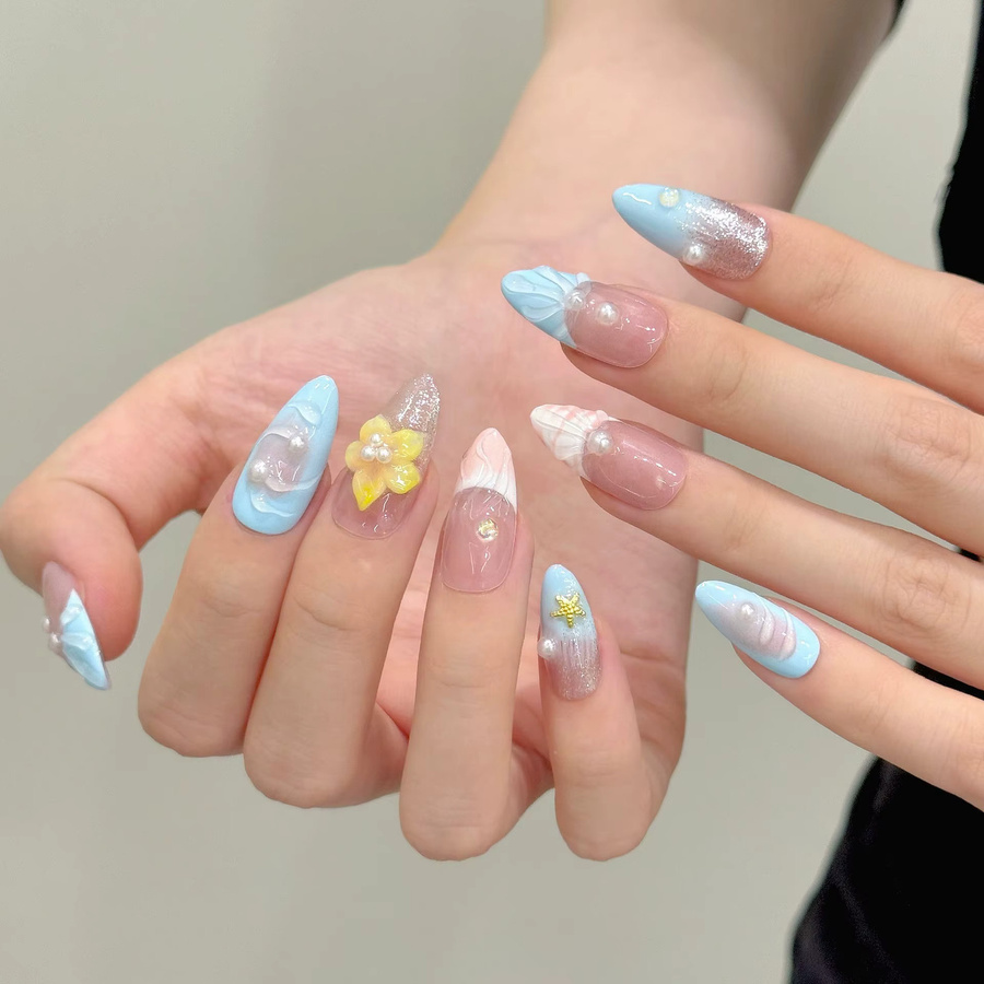 YADORNOS Press On Nails, blau, glänzend, 10 Stück - Bild 2