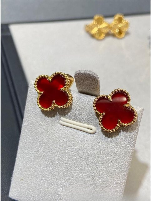 Hui Ran Ohrringe, Vierblättriges Kleeblatt, Roter Chalcedon, 18k Roségold, Damen - Bild 1