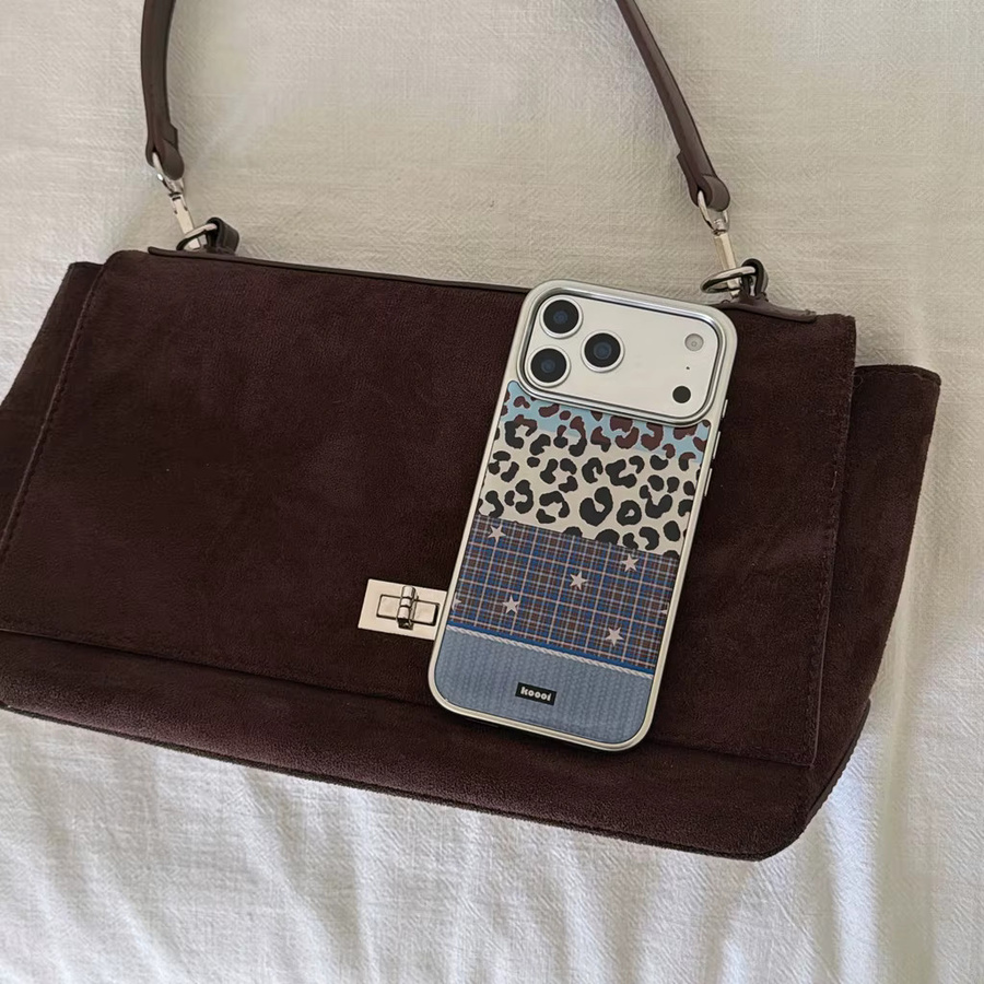 Handyhülle mit Leopardenmuster, Gittermuster und Sternen in Silber für iPhone 17 16 15 14 Pro Max, Multicolour - Bild 4