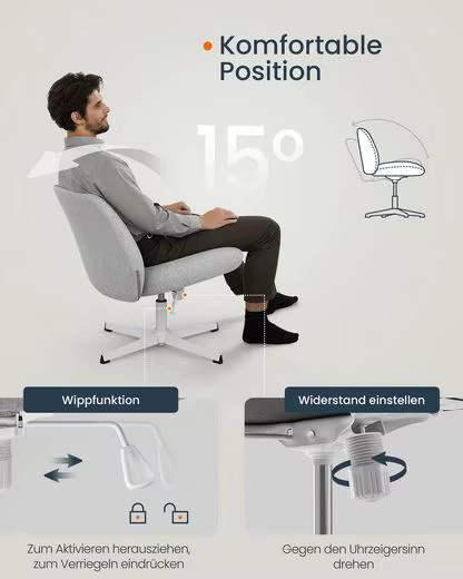 Songmics Home moderner Schreibtischstuhl als Drehstuhl für das Home Office in Grau und Weiß mit Stoffbezug - Bild 4