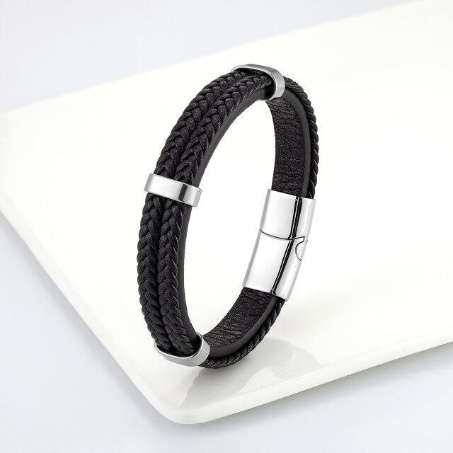 Allbestart Armband, Edelstahl, Lederseil, 19cm, Herren, silber - Bild 1