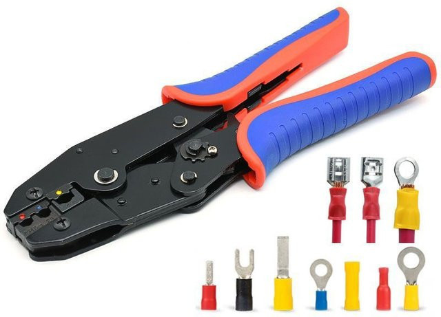 HS-30J Crimpzange für isolierte Anschlüsse, elektrische Ratschenzange für Draht AWG 20–10 (0,5–6 mm2) und RV/SV/FDD/MDD-Steckverbinder, Multicolor - Bild 1
