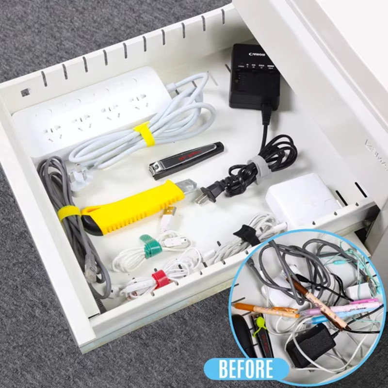 Gelbe Nylon Kabelbinder als lösbare Kabel Organizer für Drahtmanagement und Kopfhörer Halter - Bild 3