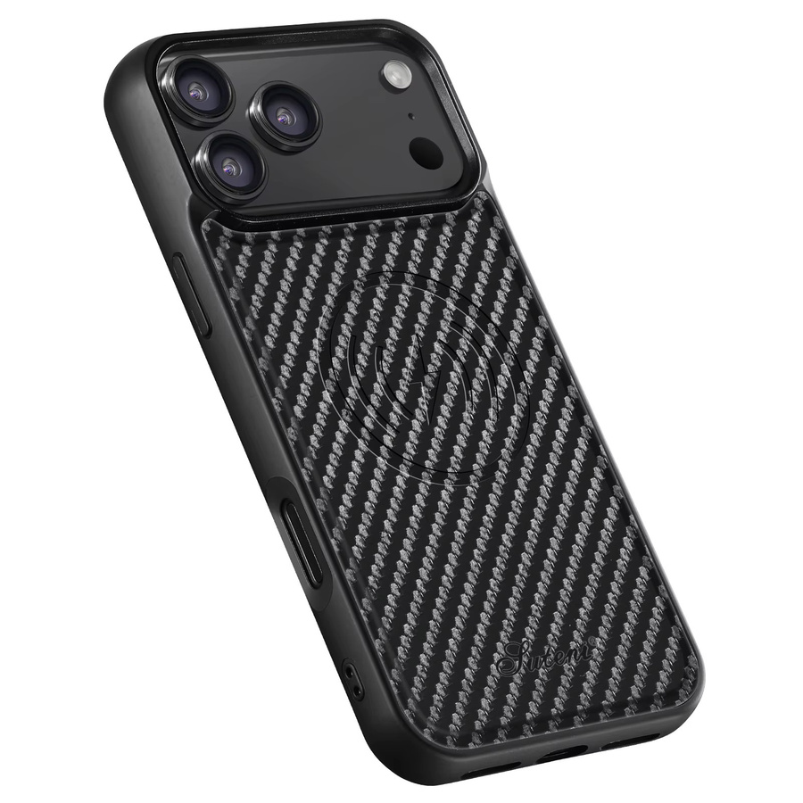 SUTENI Luxus Kunstleder Handyhülle mit Gitterstruktur und kabellosem Laden für iPhone, Schwarz - Bild 4