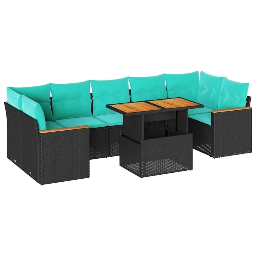 vidaXL 8-teilige Garten-Sofagarnitur aus Poly-Rattan und Akazienholz in Schwarz mit Kissen - Bild 1