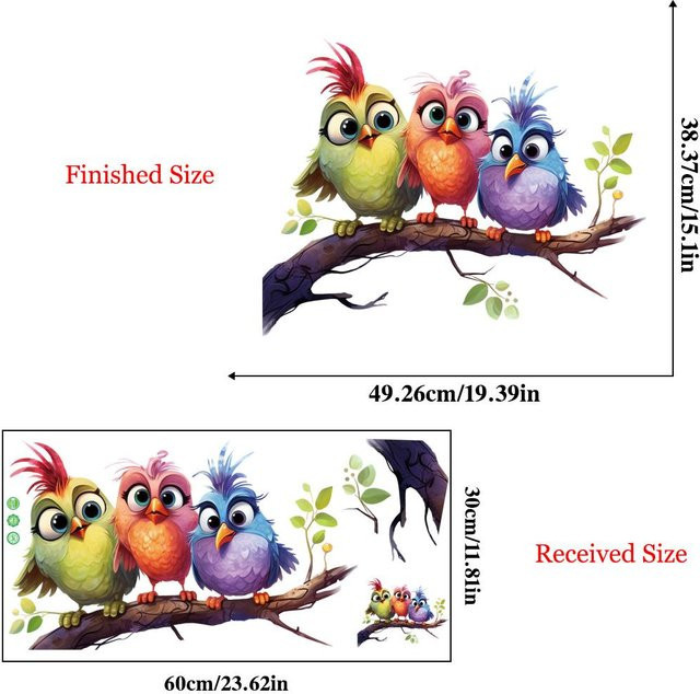 Wandaufkleber mit süßen Vögeln und Ästen von xianyi01 in Schwarz und Multicolour zur Dekoration von Kinderzimmer oder Schreibtisch - Bild 1