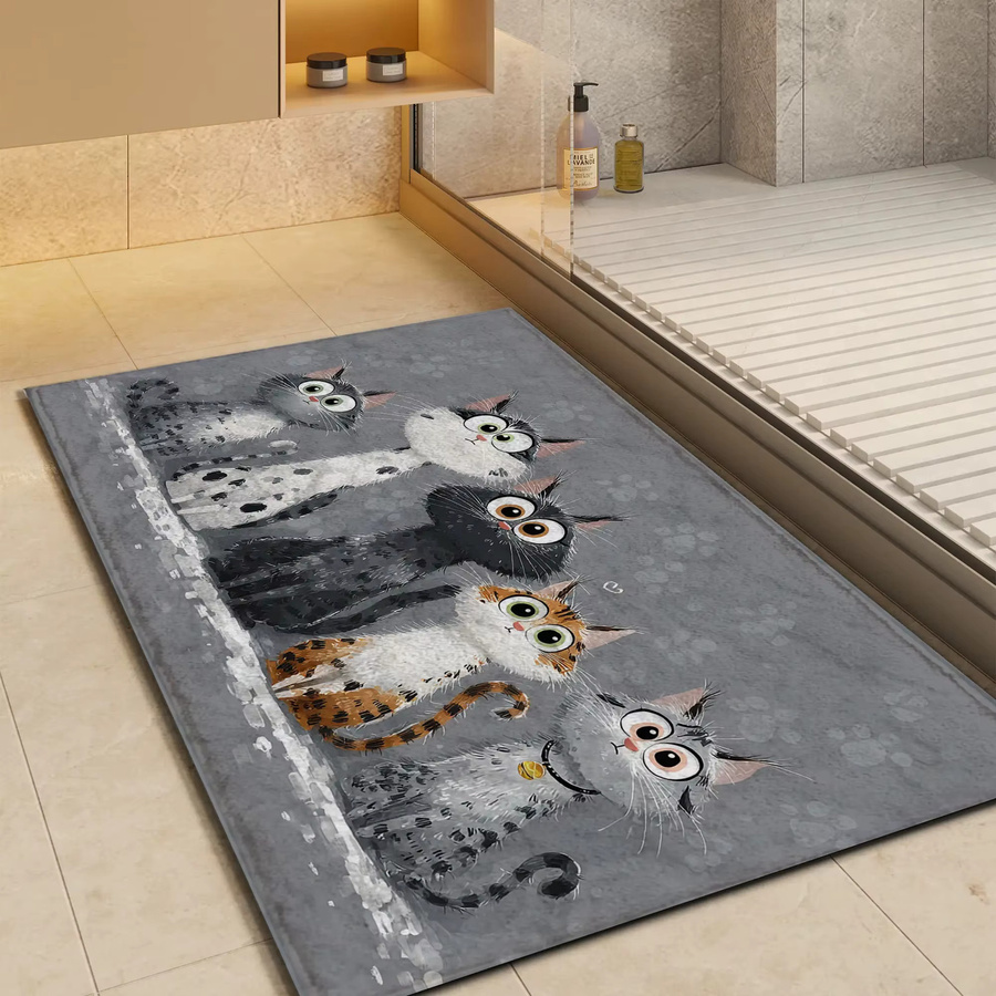VIKAMA Antirutschmatte mit Katzen-Motiv in Grau, weiche Badematte für Badezimmer, Küche und Eingangsbereich, B/T: 60 x 40 cm - Bild 2