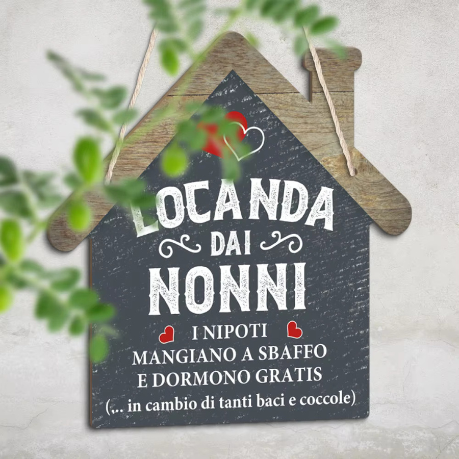 Putuo Decor Hausförmiges Holzschild Locanda Dai Nonni I Nipoti Mangiano A in Multicolor zum Aufhängen - Bild 2