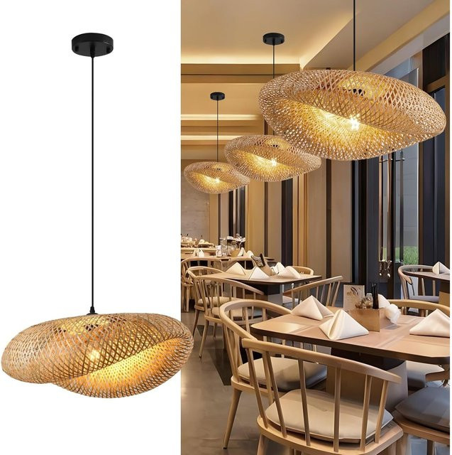 JOYINLED Handgewebter Bambus-Kronleuchter in Braun, Natürliche Rattan-Pendelleuchte im Boho-Stil für Wohnzimmer, Esszimmer und Schlafzimmer - Bild 1