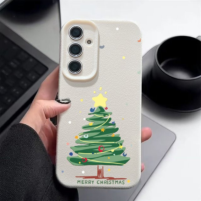 Weihnachtsbaum Print Soft Cover Handyhülle für Samsung Galaxy S25 S24 S23 S22 Ultra Plus FE A56 A55 A54 A36 A26 A17 A16 A15 in Beige und Weiß - Bild 1