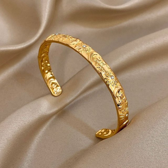 Slavena Manschettenarmband, Edelstahl, Gold, Damen, Vintage - Bild 1