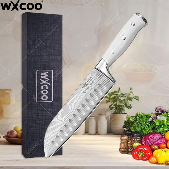 WXCOO Santoku-Küchenmesser aus Edelstahl mit Damaskus-Muster in Silber - Bild 1