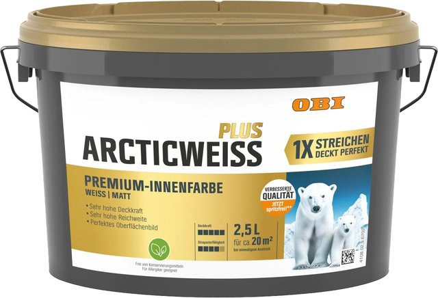 OBI Wandfarbe Arcticweiss Plus Weiß Matt, 2,5 l - Bild 1