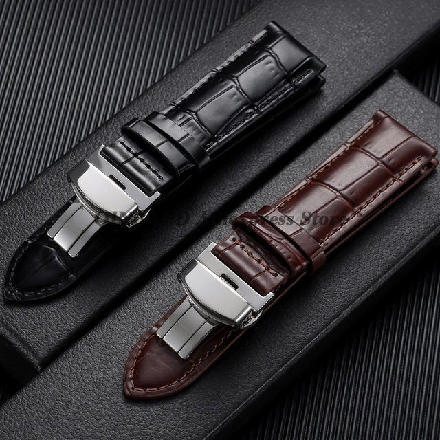 asukaband Uhrenarmband Leder, Schmetterlingsverschluss, Silber, Schwarz, Roségold - Bild 1