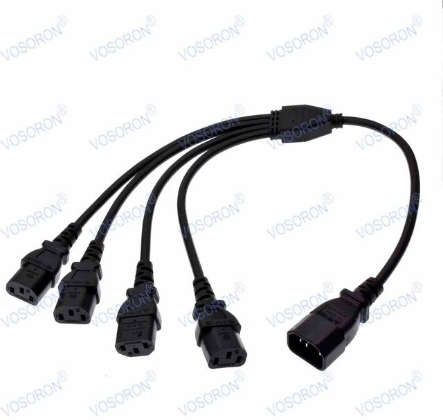 VOSORON USV-Server Y-Splitter-Verlängerungsstromkabel von IEC 320 C14 auf 4x IEC 320 C13, Schwarz, Länge: 60 cm - Bild 1