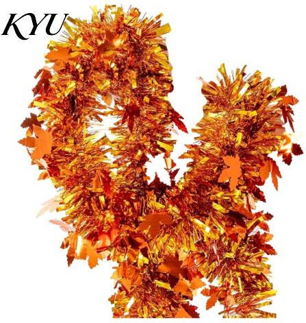 Wiederverwendbare Herbstlaub-Girlande von shiwujihhha in Orange mit Ahornblättern für Hochzeiten und Thanksgiving, Länge: 198,12 cm - Bild 1