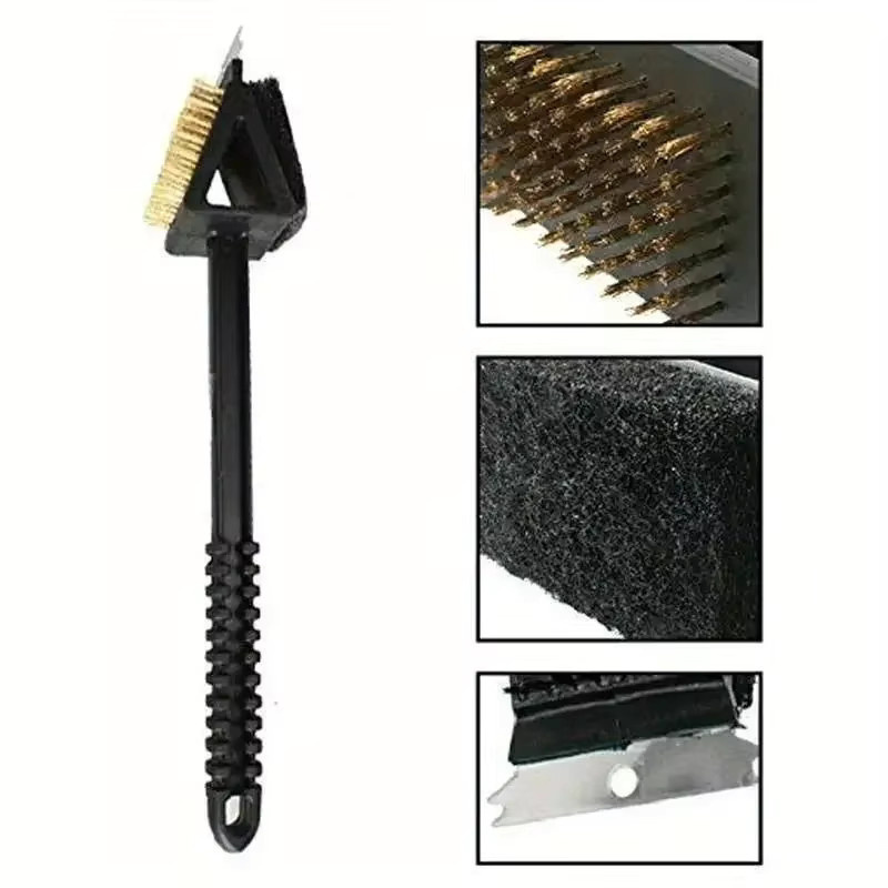 3 in 1 Grillbürste mit Kupferdraht und Schwamm sowie Schaufel für die Reinigung von Grill und Ofen, Schwarz - Bild 7