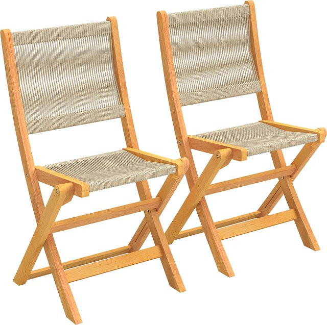 Outsunny 2er-Set faltbare Gartenstühle aus FSC-Akazienholz in Natur und Beige mit Textilene-Sitzfläche - Bild 1