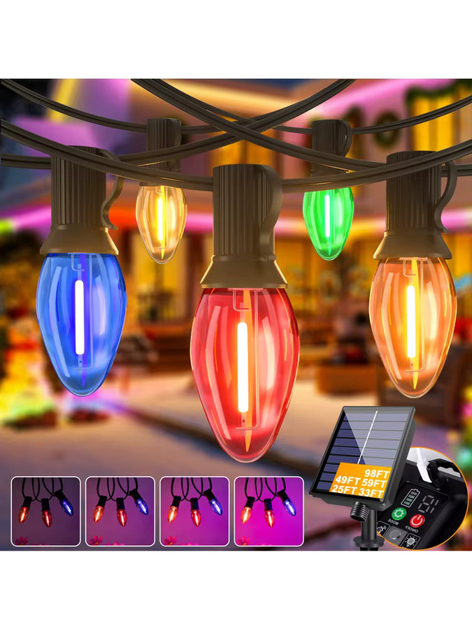 Grensk Solar-LED-Lichterkette C7 mit 8 Lichtmodi, bunte RGB-Weihnachtsbeleuchtung, wetterfest und bruchsicher - Bild 6
