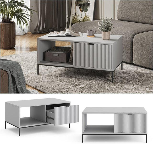Vicco Couchtisch Eliza modern in Grau mit Schublade, B/T: 90 x 50 cm - Bild 1