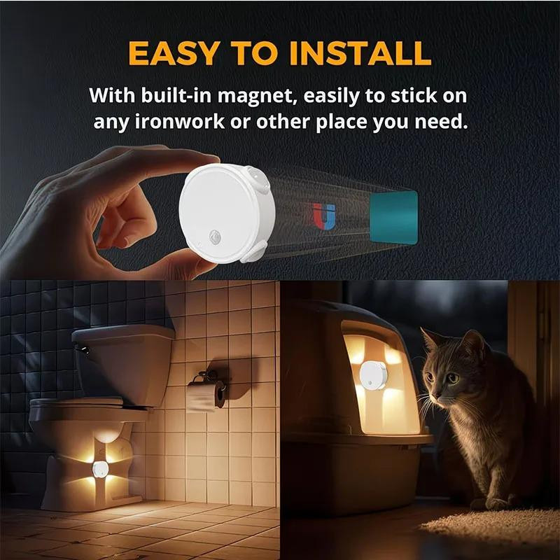 YJMP Super Lighting Intelligente RGB-Farbverlauf-Nachtlampe mit 4 Köpfen, Magnetischer Bewegungssensor, Wiederaufladbare LED-Wandleuchte in Schwarz für Schlafzimmer, Schrank, Garderobe und Treppen - Bild 5