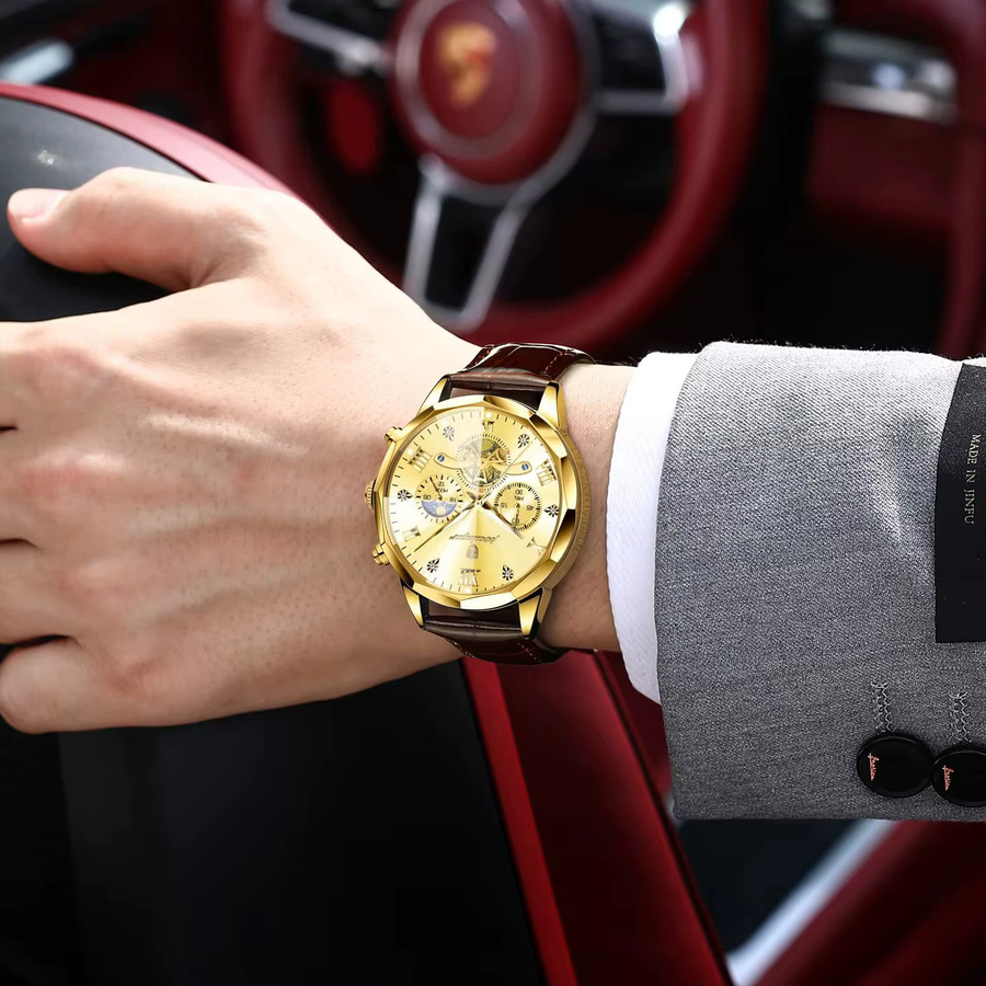 POEDAGAR Armbanduhr Chronograph, Quarz, Leder, Herren - Bild 6