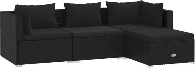 vidaXL 4-tlg Garten-Lounge-Set in L-Form aus Poly-Rattan und pulverbeschichtetem Stahl in Schwarz mit wetterfesten Kissen - Bild 1