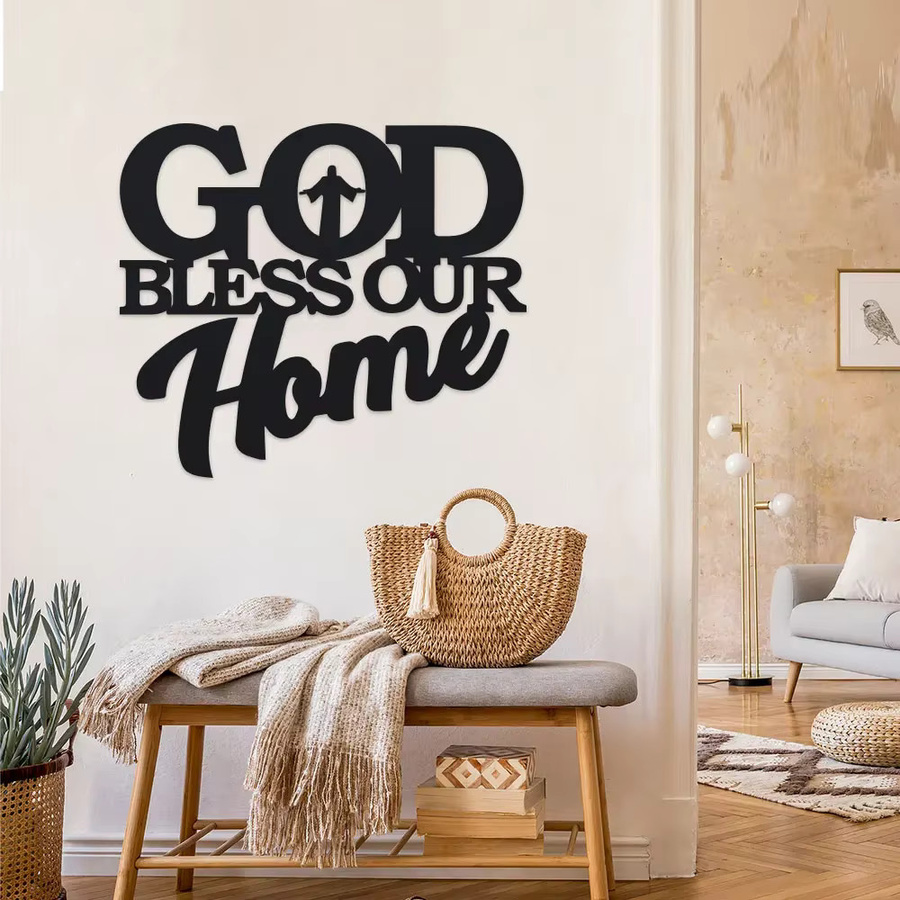DDPNKL God Bless Home Wandkunst aus Metall in Schwarz - Bild 2