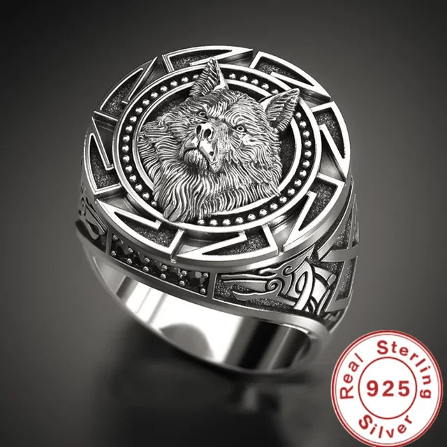 Andara Ring, 925 Silber, Wolfskopf, Herren - Bild 1