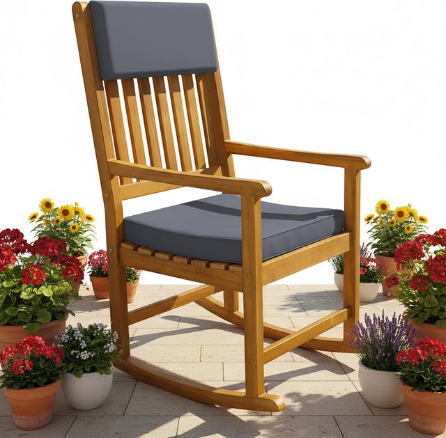 CASARIA Schaukelstuhl aus geöltem Akazienholz mit Armlehnen und Kissen, rustikal, H x B x T: 107 x 54 x 77 cm - Bild 1