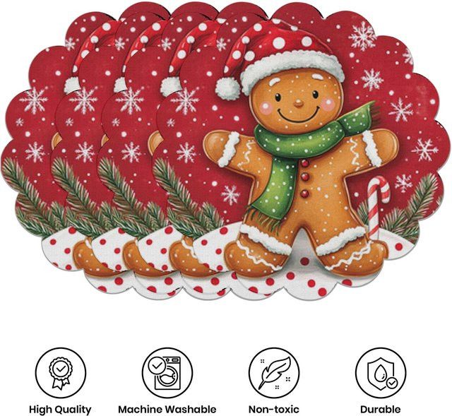 VIKAMA 4-teiliges Weihnachts-Tischset mit Lebkuchenmann und Schneeflockenmotiven in Multicolor - Bild 1