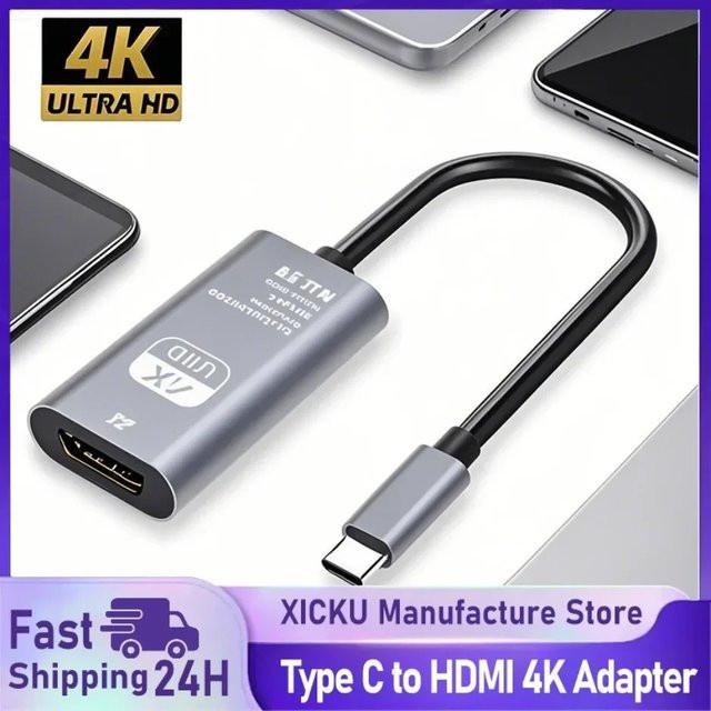 XIKCU USB-C auf HDMI Adapter für 4K Auflösung, USB 3.1 Typ-C auf HDTV Konverter für Laptop, Tablet und MacBook - Bild 1