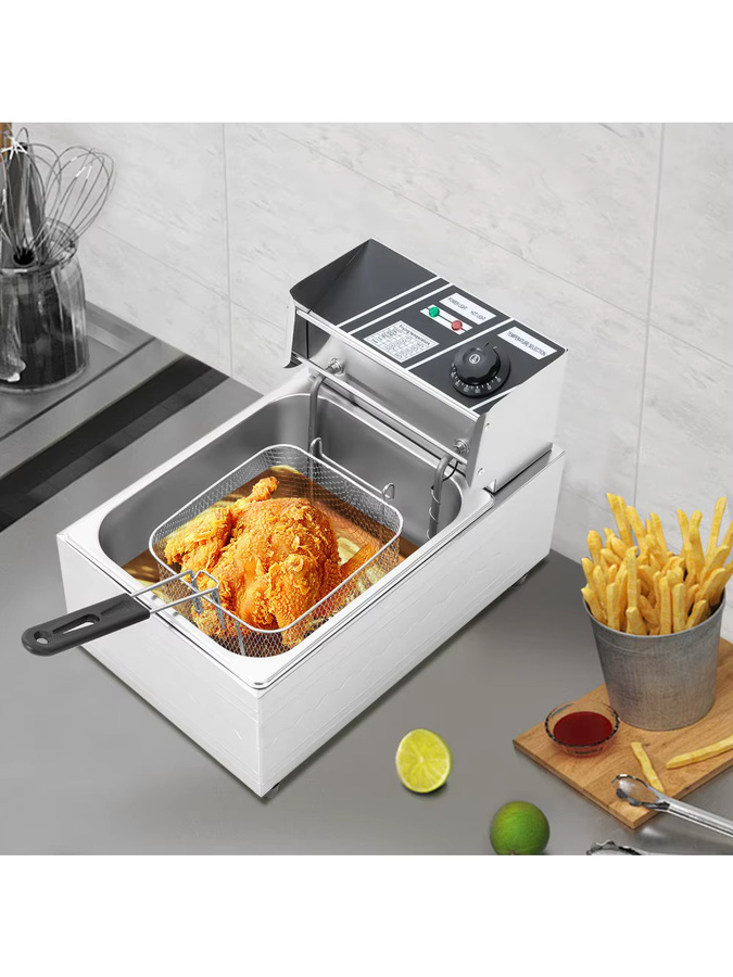 Bymaocar Elektrische Großraum-Fritteuse mit 2,5 kW und 6L Volumen, Silber/Weiß, H x B x T: 28 x 30 x 45 cm - Bild 6