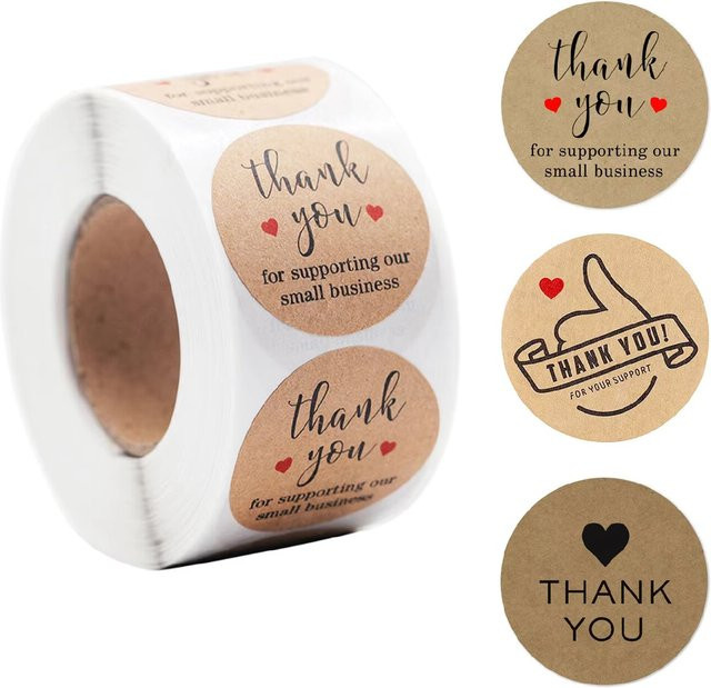 500 Stück Dankeschön-Aufkleber aus braunem Kraftpapier für Hochzeiten, Geburtstage und DIY-Geschenke - Bild 1