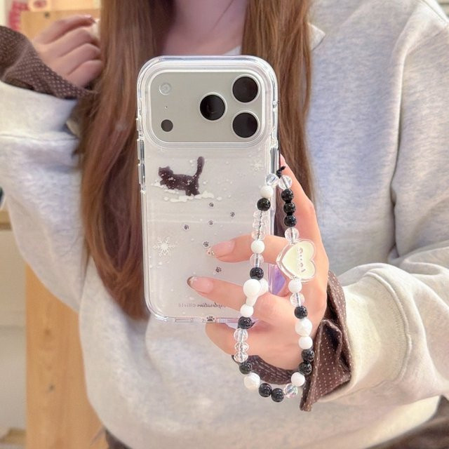 IMD Black Cats Dual Layer Handyhülle mit Kette für iPhone 17 16 15 14 13 Pro Pro Max, stoßfest, Schwarz/Transparent - Bild 1