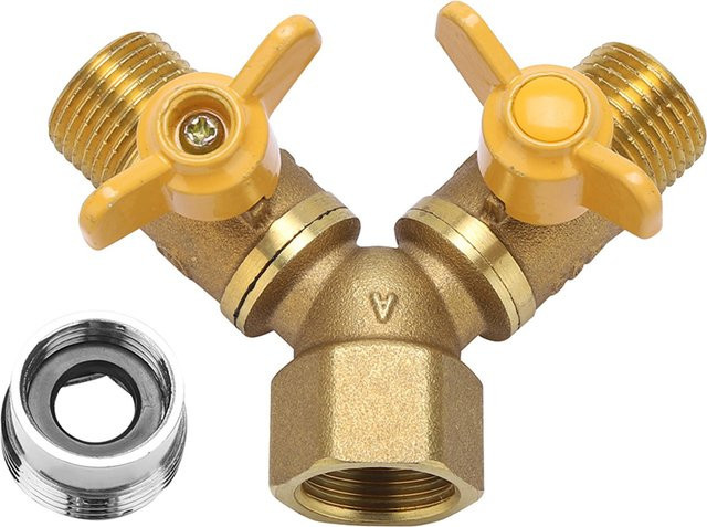 G1/2 Messing Gartenbewässerung 2-Wege-Doppelhahnadapter in Gold - Bild 1