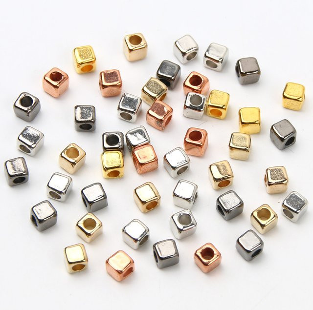Laudsong Distanzperlen, quadratisch, golden, versilbert, 4 mm - Bild 1