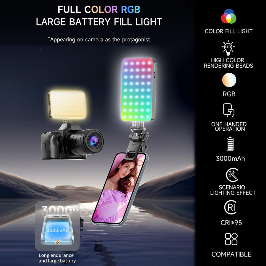 TOMTOP JMS RGBWW LED Video Licht mit 10 Beleuchtungseffekten, dimmbar, 2500K-9000K, Schwarz - Bild 5