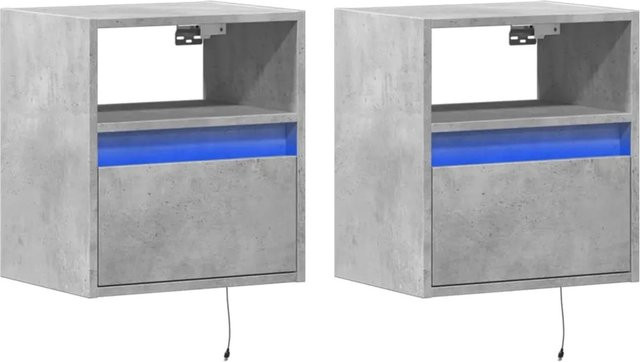 vidaXL Wand-Nachttische mit integrierter LED-Beleuchtung, 2er-Set, Betongrau - Bild 1