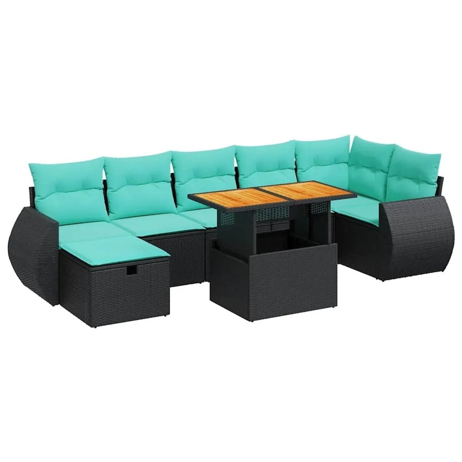 vidaXL 8-teilige Garten-Sofagarnitur aus Poly-Rattan und Akazienholz in Schwarz mit Kissen - Bild 2