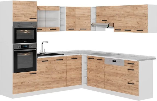 Vicco R-Line Einbauküche in L-Form Goldkraft Eiche/Weiß B/T/H: 237 x 247 x 206,8 cm - Bild 1