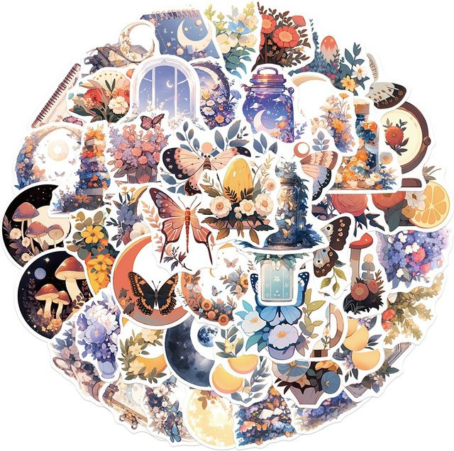 50 Stück Wasserdichte Graffiti Aufkleber mit Blumen und Mond Motiven von BulingBulingStickers Shop in Multicolour - Bild 1