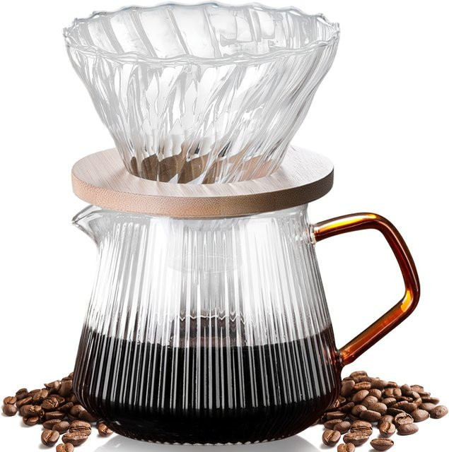 Leeseph Pour-Over Kaffeebereiter aus Borosilikatglas mit Glas-Kaffeefilter, transparent - Bild 1