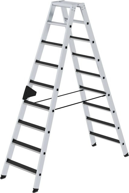 PROREGAL Stufen-Stehleiter beidseitig begehbar mit Clip-Step R13 in Silber, 2 x 9 Stufen - Bild 1