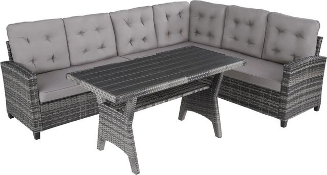 tectake Rattan Lounge Catania für 6 Personen in L-Form mit Tisch und Polstern, Grau, B/T/H: 120 x 65 x 73 cm - Bild 2