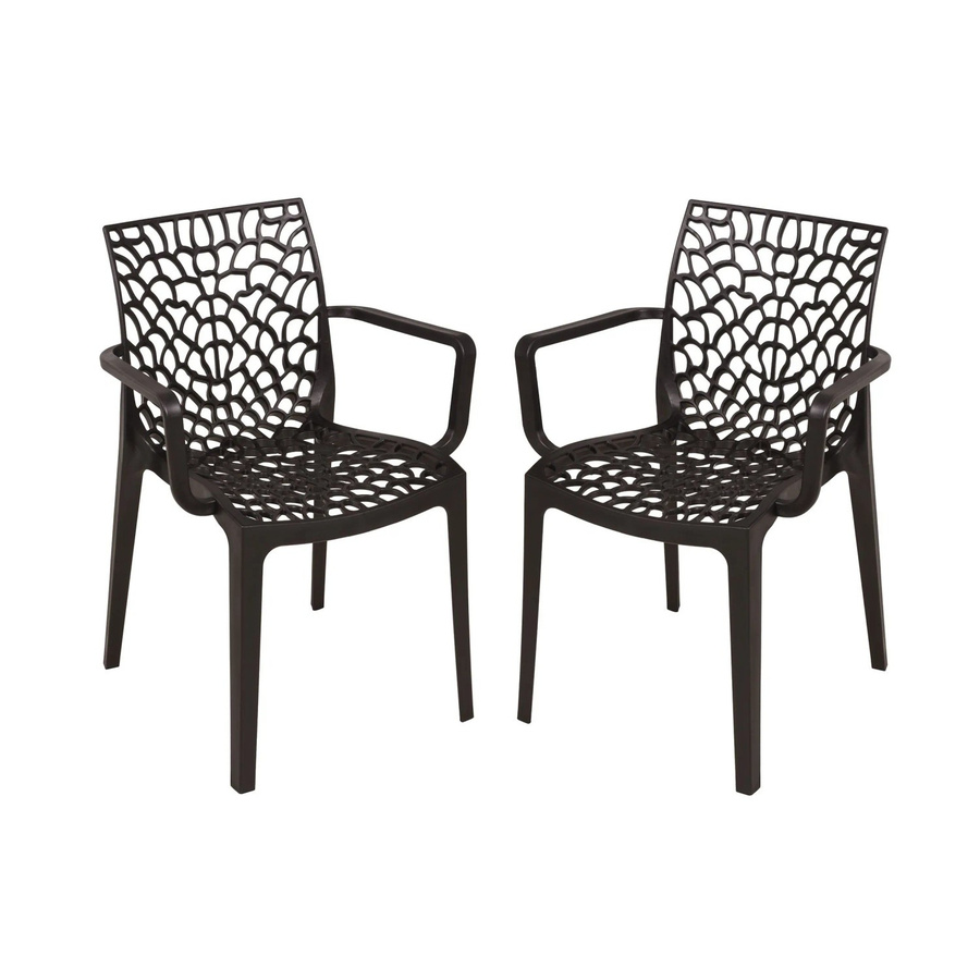 Garden Pleasure Stapelstuhl CALVERA aus Kunststoff mit Armlehnen, 2er Set, Schwarz - Bild 2