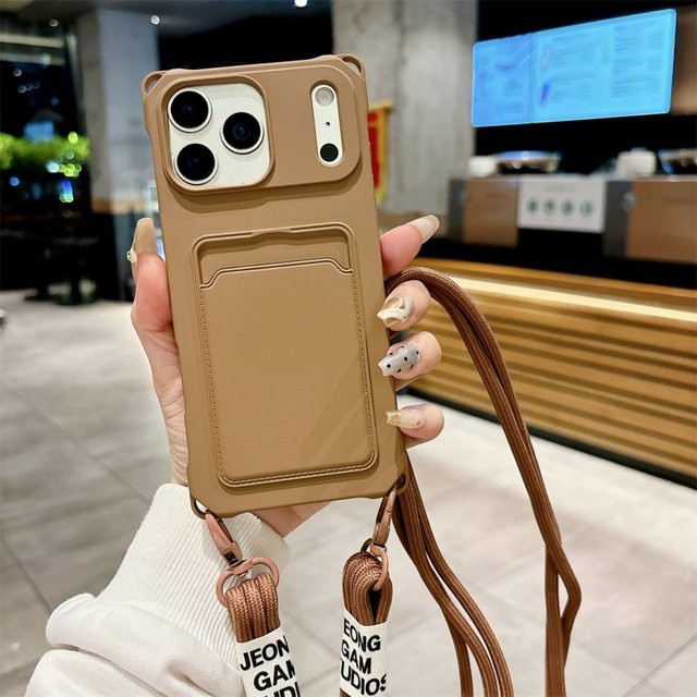 szHAIyu Silikon Handyhülle mit Riemen und Kartenhalter für iPhone, Farbe: Pink - Bild 1