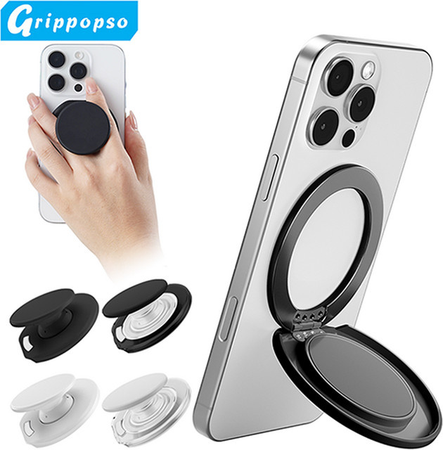 Grippopso Magnetischer Telefongriff für MagSafe mit 360 Grad drehbarem Ringhalter und Ständer für iPhone und Samsung in Schwarz oder Weiß - Bild 1