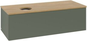 V&B Waschtischunterschrank Antao mit Beleuchtung, Eiche Honig, Grau Grün Lackiert, B/T/H: 120 x 50 x 50 cm - Bild 1